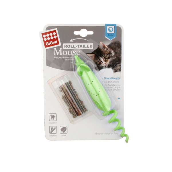 GiGwi Ratón Verde Roll-Tailed con Bolsa de Catnip